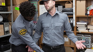 Two horny officers get wild in the backroom of a store